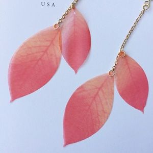 Pink and Gold Feather Dangle Earrings